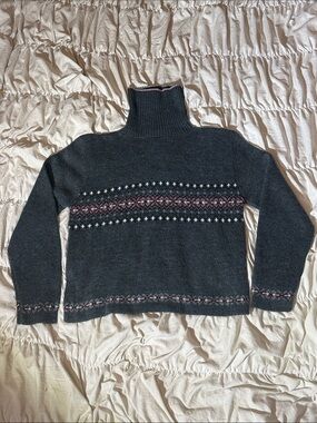 M Basics Charcoal Gray Ribbed Knit Turtleneck Sweater